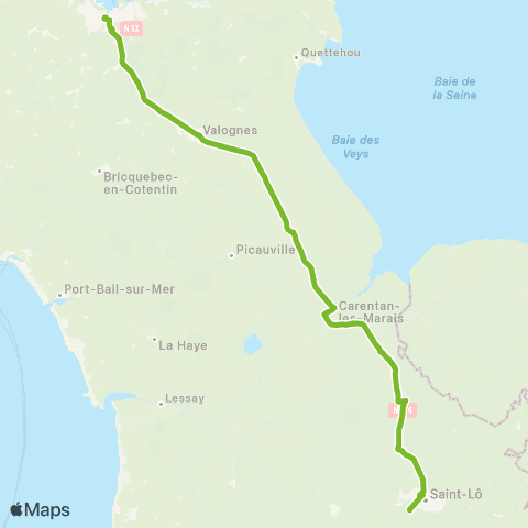 Nomad Car Région Saint-Lô <> Cherbourg-en-Cotentin map