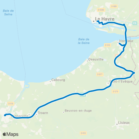 Nomad Car Région Le Havre <> Caen via Honfleur map