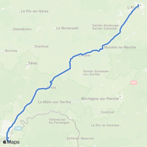 Nomad Car Région L'Aigle <> Moulins-la-Marche <> Alençon map