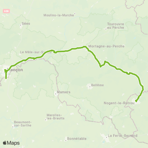 Nomad Car Région Nogent-le-Rotrou <> Mortagne-au-Perche <> Alençon map