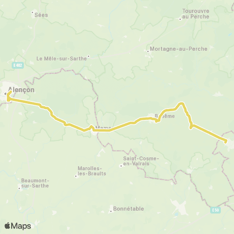 Nomad Car Région Nogent-le-Rotrou <> Mamers <> Alençon map