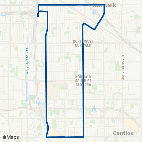 Norwalk Transit NSQ / C Line / Cerritos Coll / Cerritos Mal map