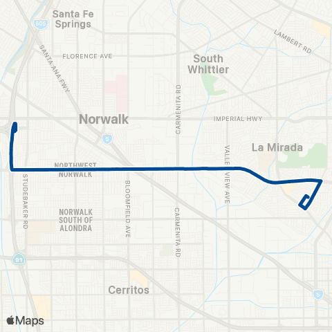 Norwalk Transit C Line Sta to / from La Mirada via Ros map