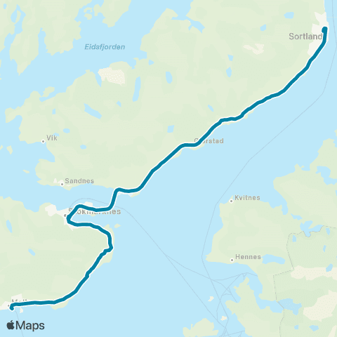 Reis Nordland Sortland-Stm.nes-Melbu-Svolvær map