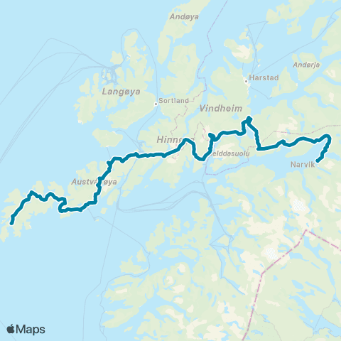 Reis Nordland Å-Leknes-Svolvær-Narvik map