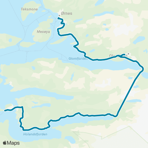 Reis Nordland Ørnes-Glomfjord-Halsa-Vassdals map