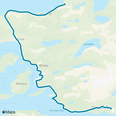 Reis Nordland Glomfjord-Ørnes-Storvik map