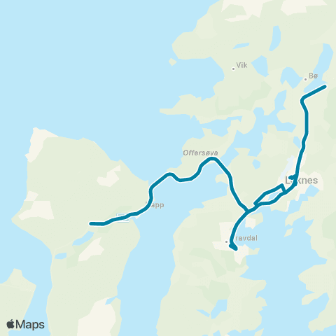Reis Nordland Leknes-Ramberg-Fredvang-Nusfjo map