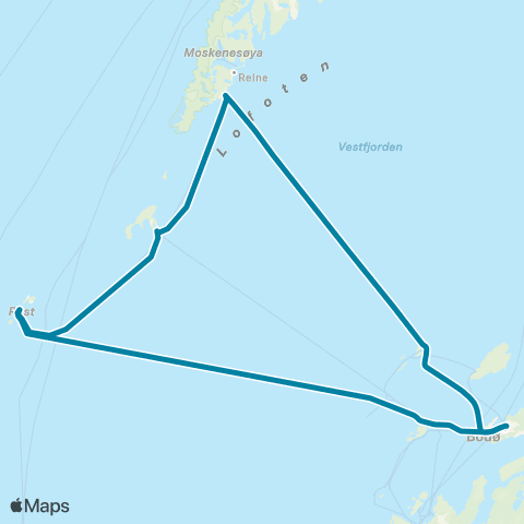 Reis Nordland A-rute Bodø - Værøy - Røst - Moskenes map