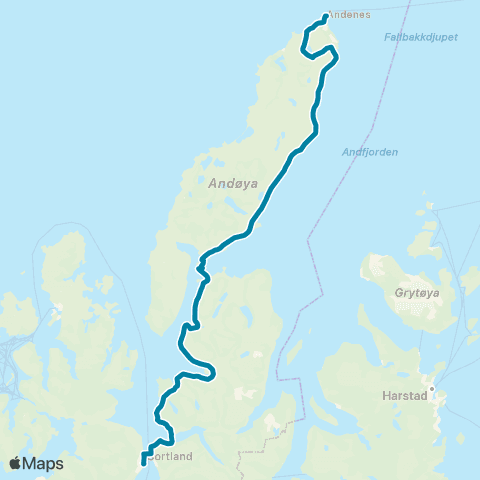 Reis Nordland Andenes-Sortland map