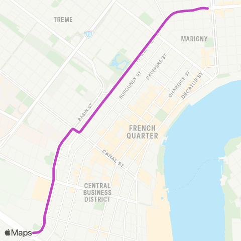 New Orleans RTA Rampart - Loyola Streetcar map