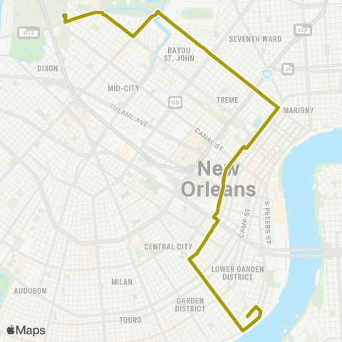 New Orleans RTA Jackson - Esplanade map