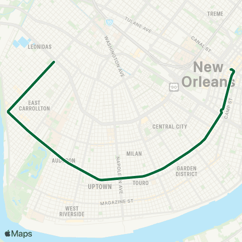 New Orleans RTA St. Charles Streetcar map