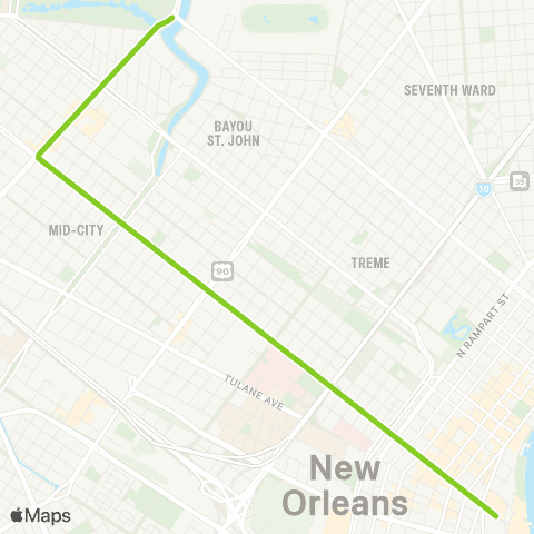 New Orleans RTA Canal Streetcar - City Park map