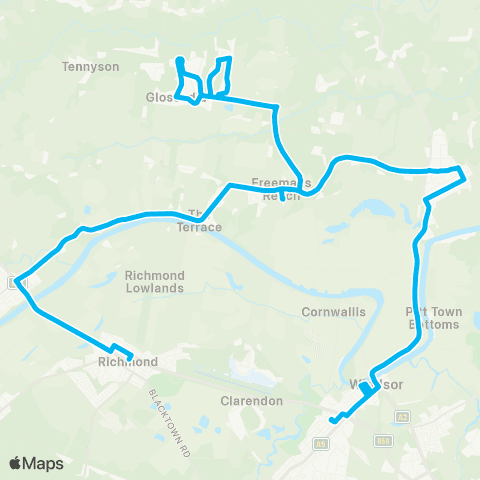 Sydney Buses Network Windsor to Richmond via Wilberforce & Glossodia map