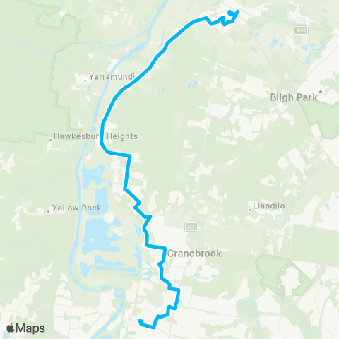 Sydney Buses Network Richmond to Penrith via Cranebrook map