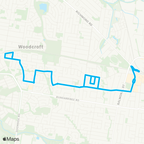 Sydney Buses Network Blacktown to Doonside via Monash Rd (Loop Service) map
