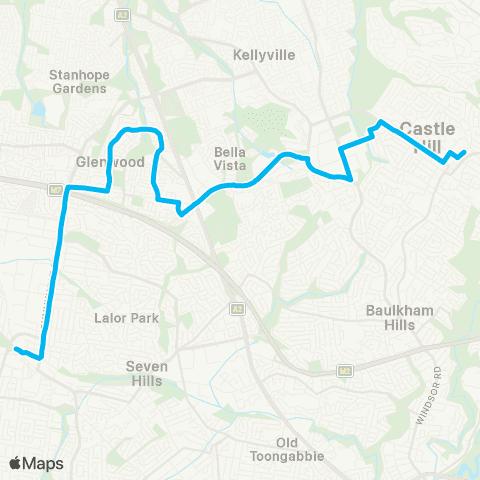 Sydney Buses Network Castle Hill to Blacktown via Norwest & Glenwood map