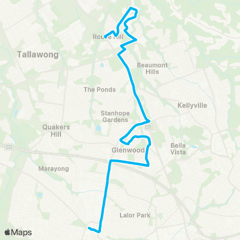 Sydney Buses Network Rouse Hill to Blacktown (Loop Service) map