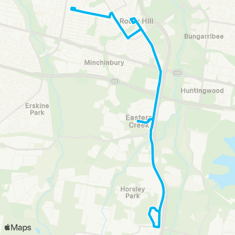 Sydney Buses Network Mt Druitt to Eastern Creek via Rooty Hill (Loop Service) map