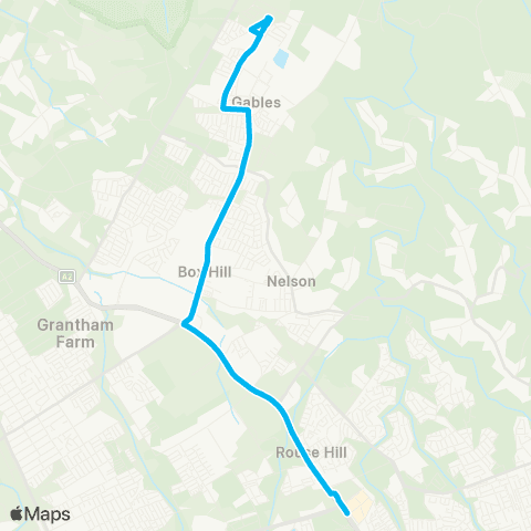 Sydney Buses Network Gables to Rouse Hill map