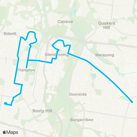 Sydney Buses Network Mt Druitt to Blacktown via Hassall Grove (Loop Service) map