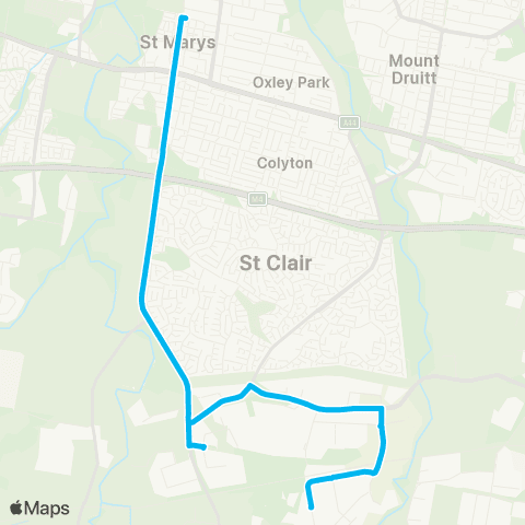 Sydney Buses Network St Marys to Kemps Creek via Erskine Park map