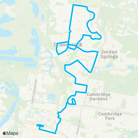 Sydney Buses Network Penrith to Cranebrook via N Penrith (Loop Service) map