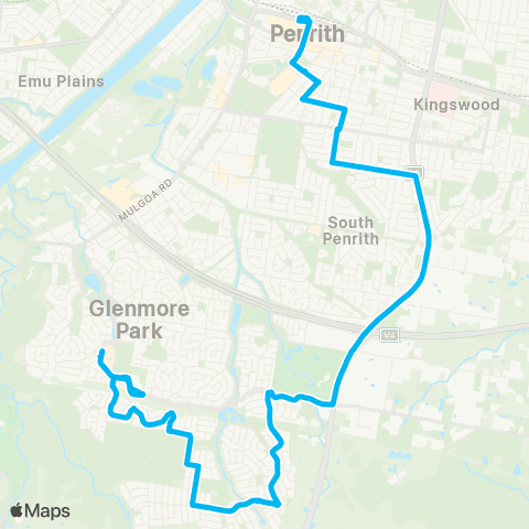 Sydney Buses Network Glenmore Pk to Penrith via The Northern Rd map