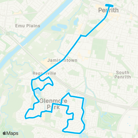 Sydney Buses Network Penrith to Glenmore Park (Loop Service) map