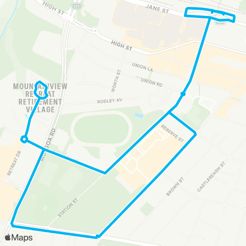 Sydney Buses Network Penrith to Mountainview Retreat Retirement Village (Loop Service) map