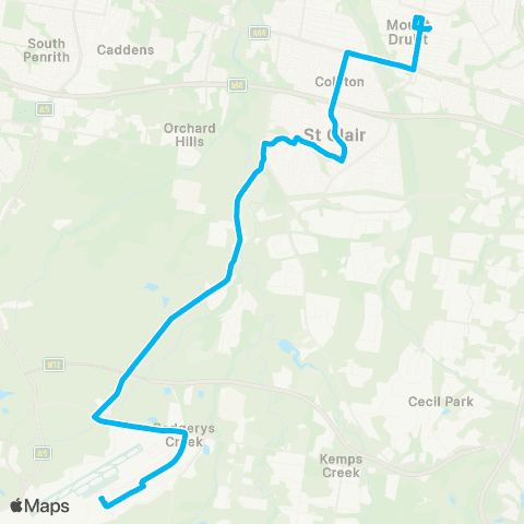 Other TfNSW routes Mount Druitt to WSI Airport via St Clair map