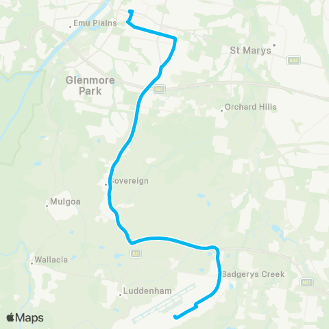 Other TfNSW routes Penrith to WSI Airport via Kingswood map