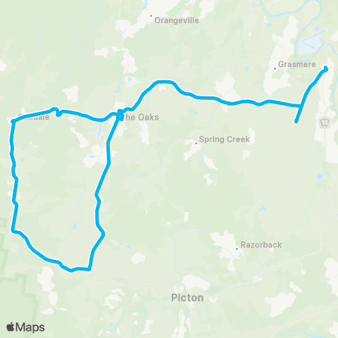 Sydney Buses Network Camden to The Oaks via Mowbray Pk & Belimbla Pk map