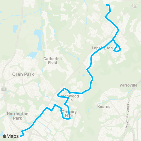 Sydney Buses Network Leppington to Narellan via Gregory Hills map