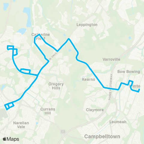 Sydney Buses Network Narellan to Minto map