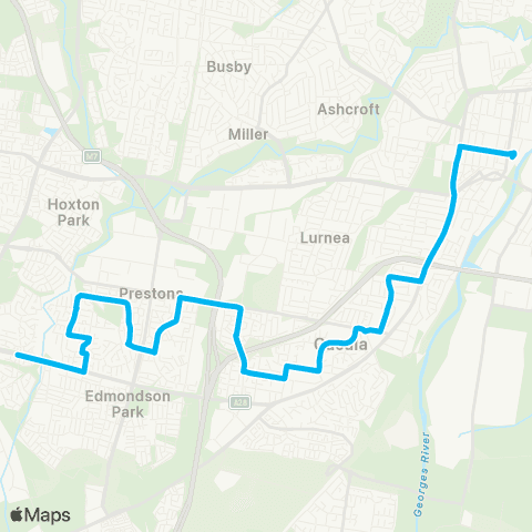 Sydney Buses Network Carnes Hill to Liverpool via Cowpasture Rd map
