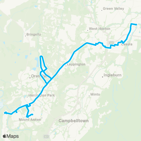 Sydney Buses Network Narellan to Liverpool map