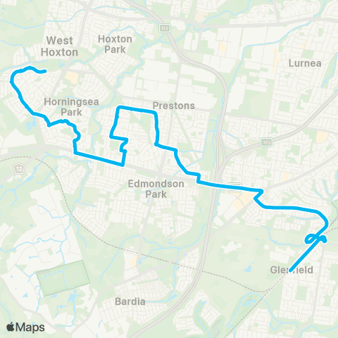 Sydney Buses Network Prestons to Glenfield map
