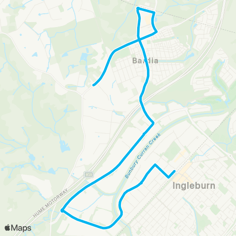 Sydney Buses Network Edmondson Park Station to Ingleburn map