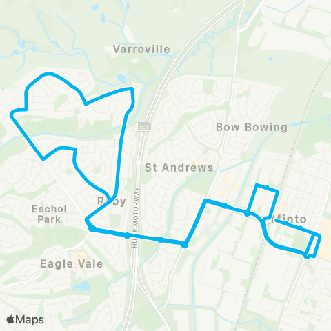 Sydney Buses Network Minto to Raby (Loop Service) map