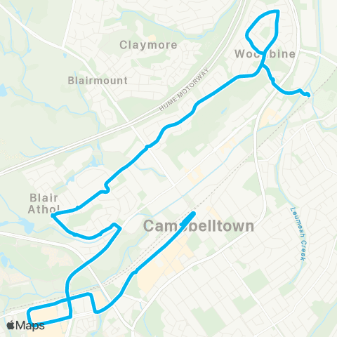 Sydney Buses Network Campelltown to Leumeah Sta via Blair Athol map