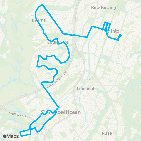 Sydney Buses Network Campbelltown to Minto via Eagle Vale & Kearns map