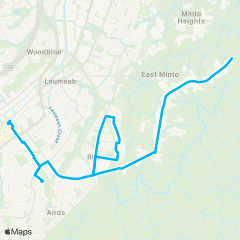 Sydney Buses Network Kentlyn to Campbelltown via Ruse map