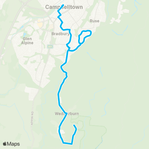 Sydney Buses Network Wedderburn to Campbelltown via Airds map