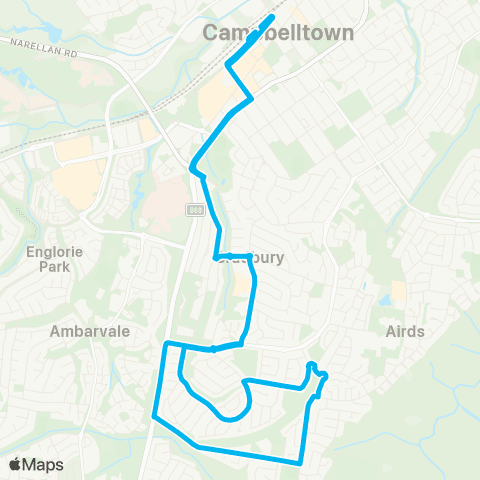 Sydney Buses Network Campbelltown to Bradbury & St Helens Pk N (Loop Service) map