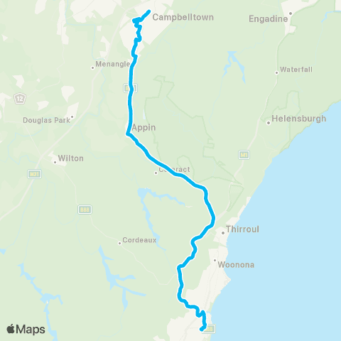 Sydney Buses Network Campbelltown to Wollongong via Appin map