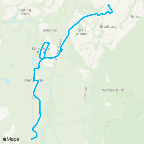 Sydney Buses Network Campbelltown to Menangle via Menangle Pk map