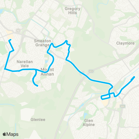 Sydney Buses Network Campbelltown to Mt Annan via Currans Hill map