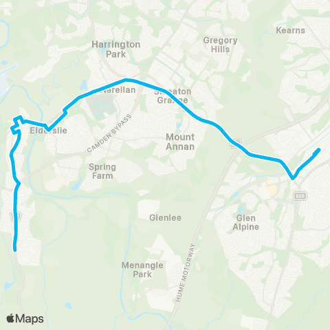 Sydney Buses Network Campbelltown to Bridgewater via Narellan & Camden map